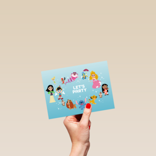 Verjaardagskaart Disney karakters lets party