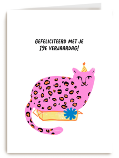 verjaardagskaart voor 19 jaar met roze kaart