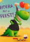 t rex hoera het is feest kaart