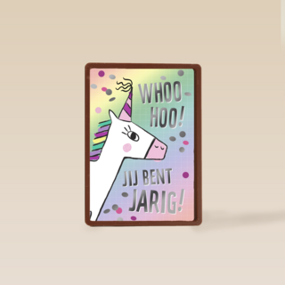 woohoo jij bent jarig met een regenboog eenhoorn