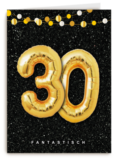 Verjaardagskaart leeftijden 30 ballonletters