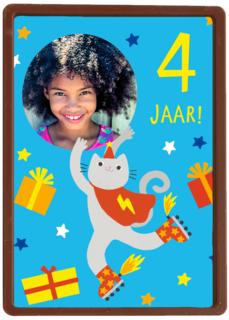 Feestende kat 4 jaar fotokaart