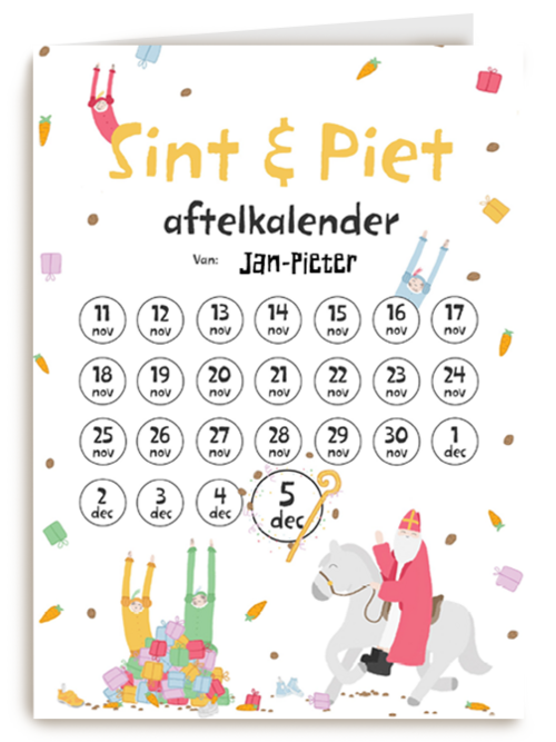 Sinterklaaskaart Sint en piet aftelkalender