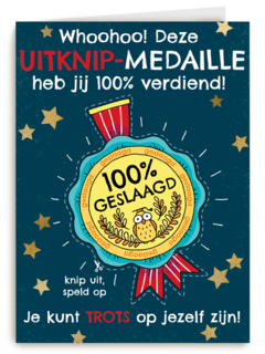 geslaagd kaart uitknip medaille