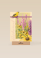 gele vogel met paarse bloemen