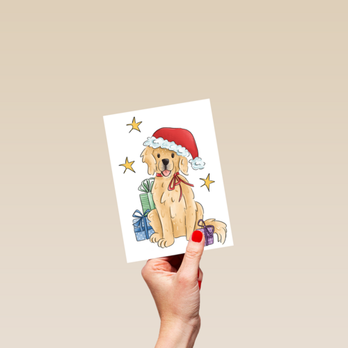 Kerstkaart hart onder de riem Hond met kerstmuts matia studio