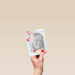 fotokaart uitnodiging jarig tak met bloemen