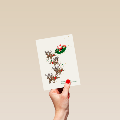 zakelijke kerstkaart met kerstman en rendieren