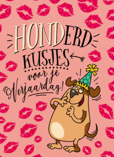 verjaardagskaart hond honderd kusjes voor je verjaardag