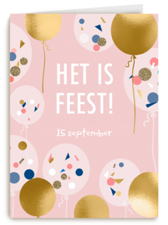 Uitnodiging feest of housewarming gouden ballonnen