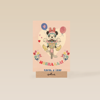 Verjaardagskaart Minnie Mouse op fiets