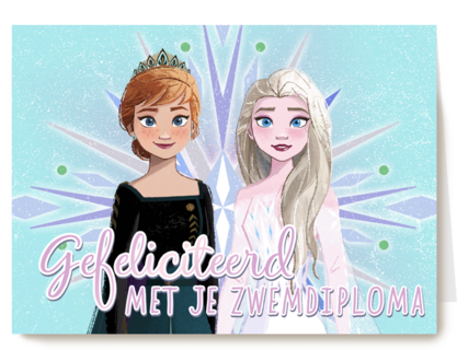 gefeliciteerd van Elsa en Anna van Frozen met je zwemdiploma