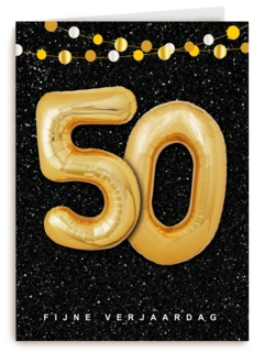 Verjaardagskaart leeftijden 50 ballonletters