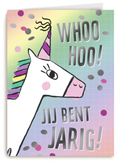 woohoo jij bent jarig met een regenboog eenhoorn