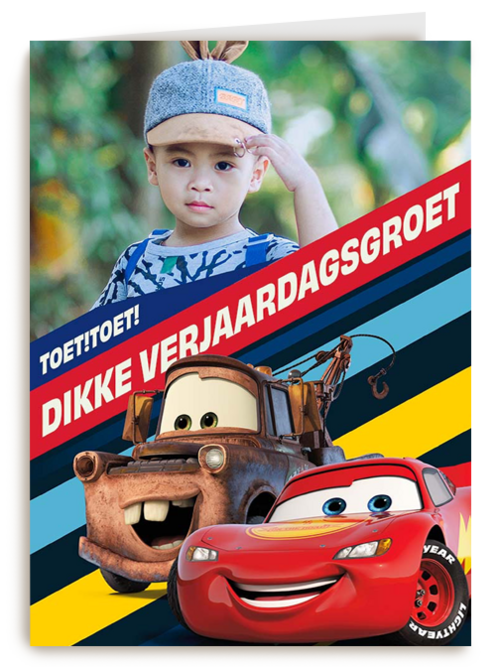 Cars verjaardagskaart foto McQueen en Takel