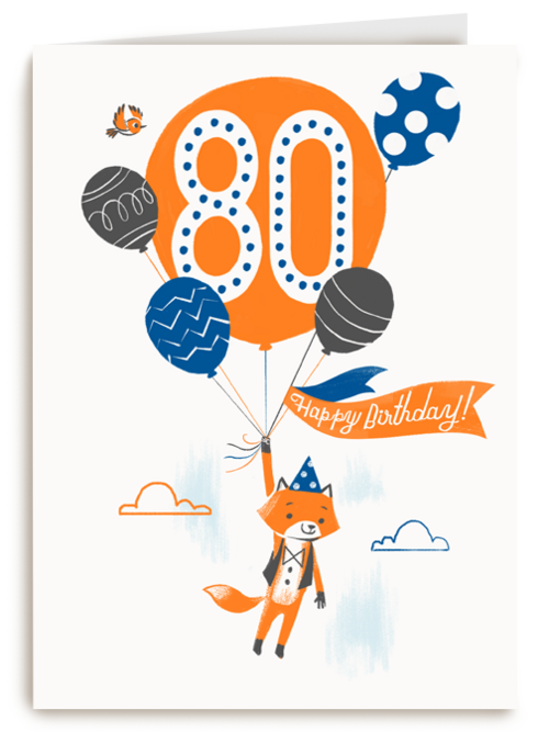 een vos met ballon om 80 jaar te vieren