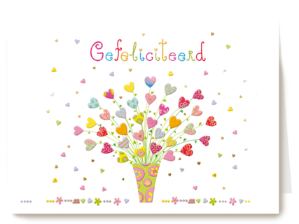 gefeliciteerd kaart vrouw klassiek bloemen hartjes turnowsky