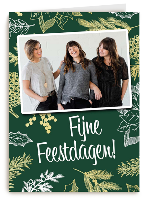 kerst zakelijk fotokaart met bladeren op groen