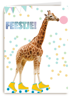 het is feest met giraffe met rolschaatsen