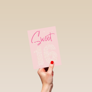 Verjaardagskaart Sweet 16 roze bloemen