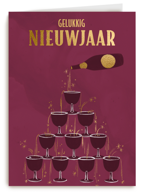 nieuwjaarskaart met champagnetoren