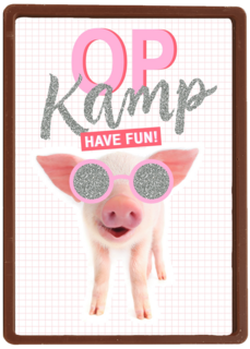 Op kamp kaart Biggetje met zonnebril have fun Op kamp kaart Biggetje met zonnebril have fun
