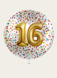 Ballon 16 jaar Confetti Goud 