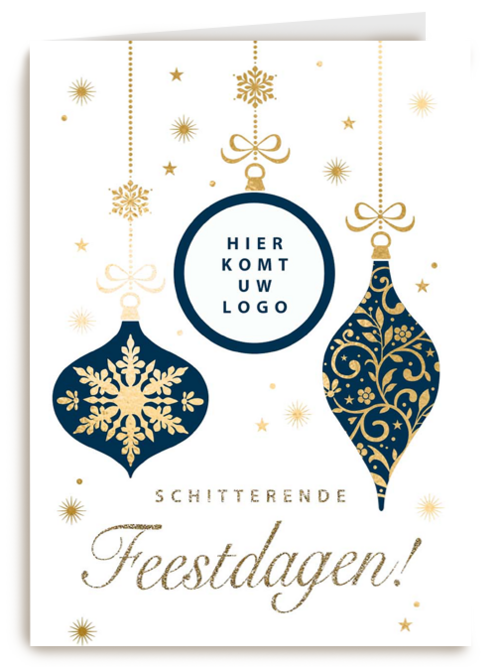 kerstkaart met kerstballen en eigen logo