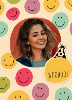 Verjaardagskaart foto smilies woohoo