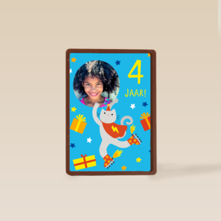 Feestende kat 4 jaar fotokaart