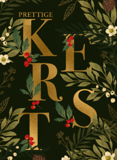 Kerstkaart klassiek gouden letters
