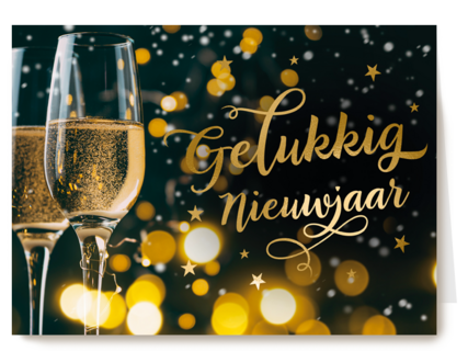 gelukkig nieuwjaar met glaasjes bubbel