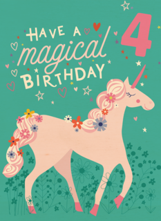 Verjaardagskaart unicorn met leeftijd