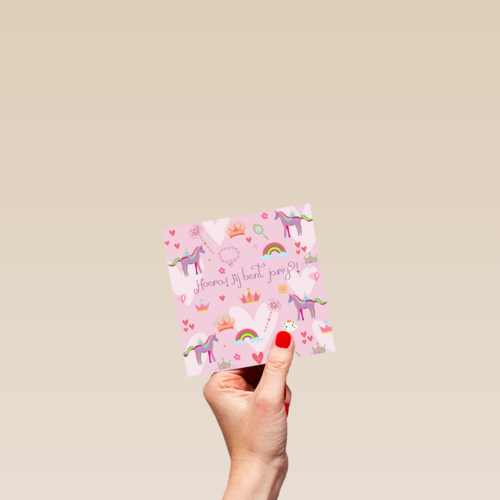 Verjaardagskaart roze met unicorns