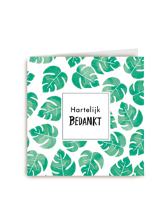 kaart hartelijk bedankt met groene bladeren
