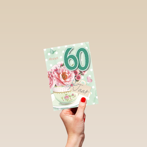 verjaardag leeftijden kopje bloemen 60