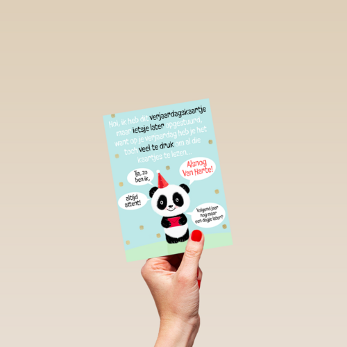 Verjaardagskaart te laat met panda