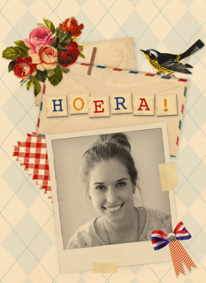 Hoera met een vogel en een vlag