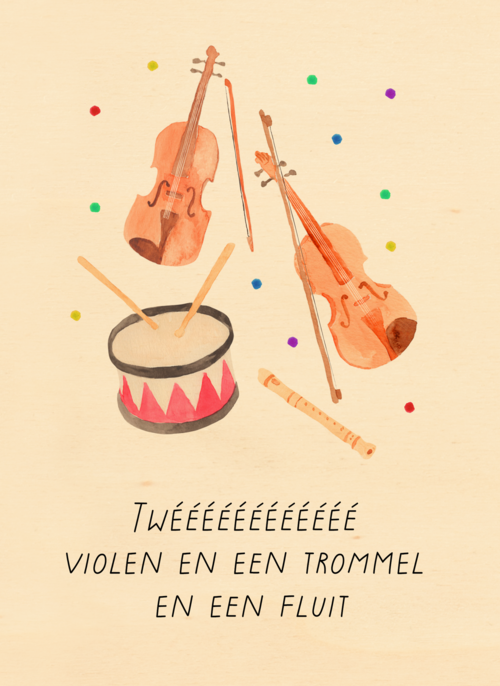 Verjaardagskaart muziekinstrumenten