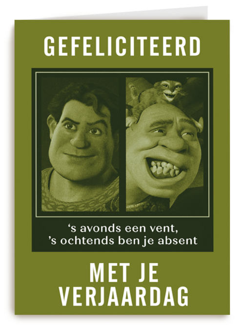 Shrek verjaardagskaart savonds een vent
