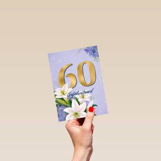 Verjaardagskaart klassiek 60 jaar vrouw gouden letters en bloemen
