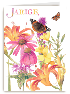 voor de jarige gekleurde bloemen en vlinders