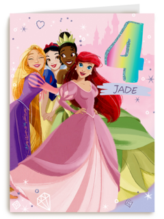 Verjaardagskaart 4 jaar Disney prinsessen