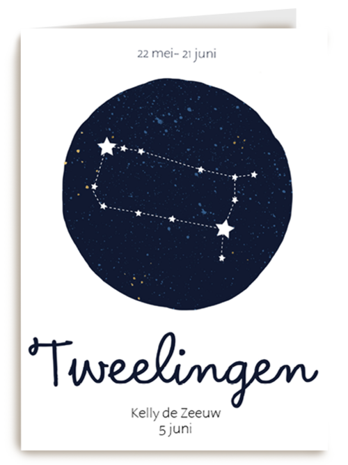 verjaardag kaart sterrenbeeld tweelingen