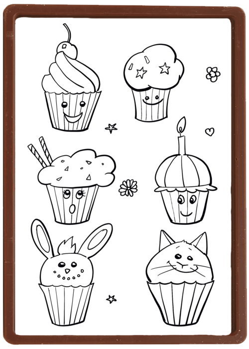 kleurplaat kaart cupcakes ziek thuis virus griep
