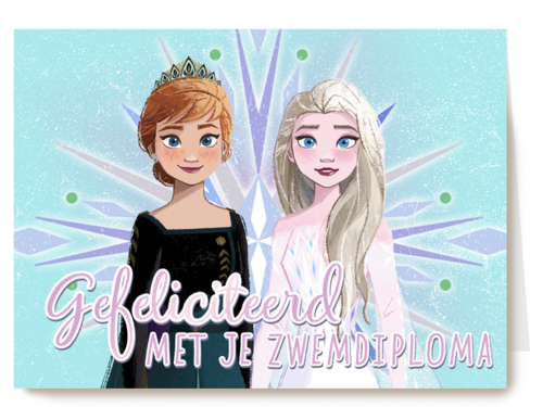 gefeliciteerd van Elsa en Anna van Frozen met je zwemdiploma