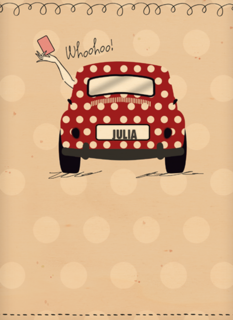 rijbewijs geslaagd rode auto witte stippen