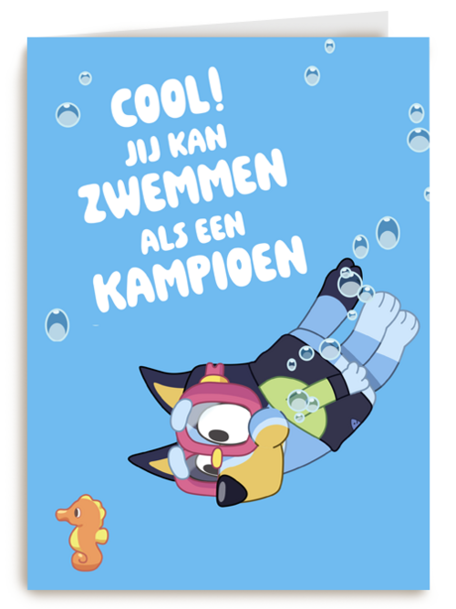 Blue kan zwemmen als een kampioen