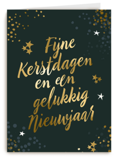 kerstkaart met gouden tekst op groen