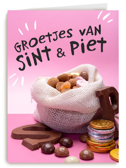 Sinterklaaskaart Groetjes van Sint en piet Snoepgoed